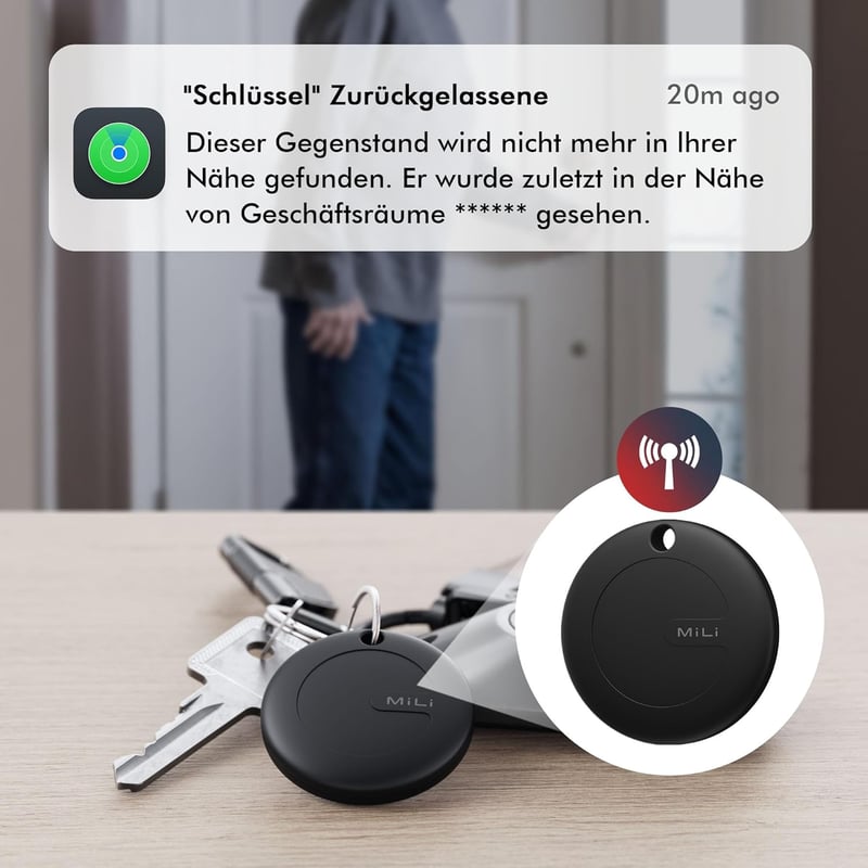 MiLi MiTag Kulcskereső Apple Hol van? Alkalmazáshoz - iOS Bluetooth Okos Nyomkövető Címke Táskákhoz, Bőröndökhöz, IP67 Vízálló, Cserélhető E