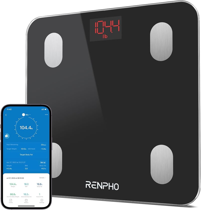 RENPHO Bluetooth Okos Testzsírmérleg - BMI, Izomtömeg, Víz, Fehérje Mérés, Fekete