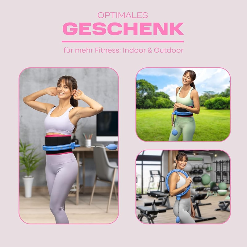 WELLRELAXX Okos Hula Hoop Csendes Súlygolyóval - 113 cm Átmérő Felnőtt Fitness Karika Fogyókúrás Övvel Kék