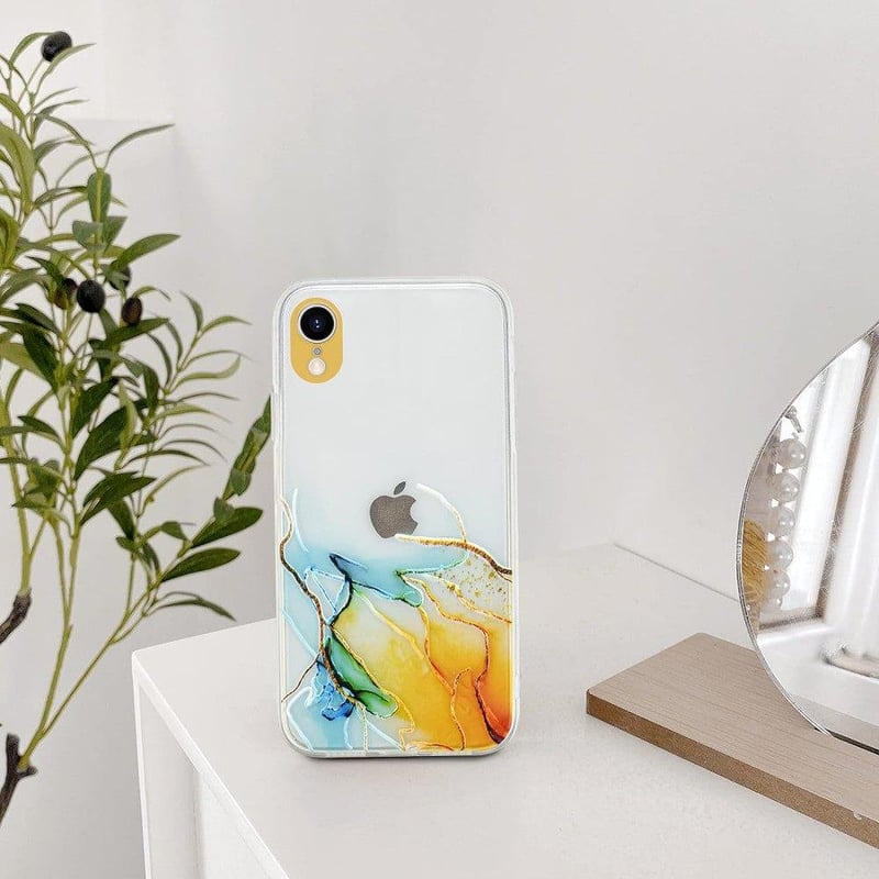 iPhone XR Művészi Márvány Mintás Ütésálló Tok - Fehér