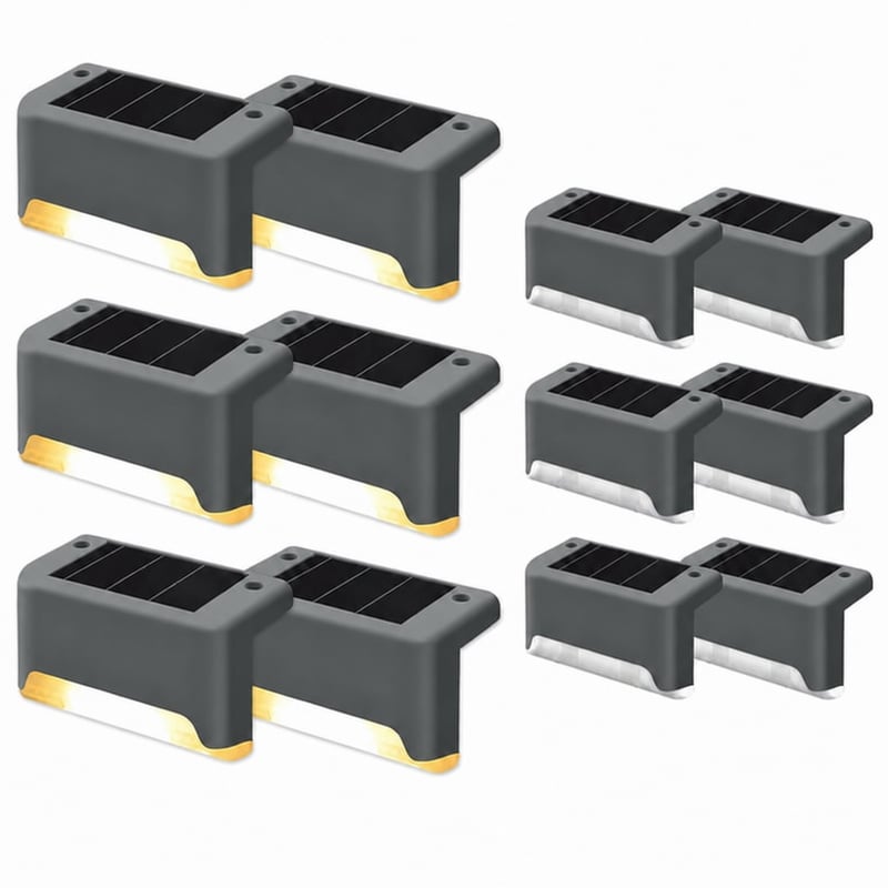 Set 10 Lămpi LED Solare de Exterior GIGALUMI - Iluminat Trepte, Lampă pentru Gard, Lampă Solară de Grădină Rezistentă la Apă pentru Balcon, Terasă, Curte, Gri