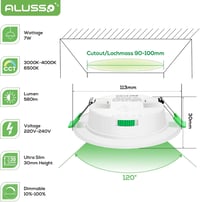 ALUSSO Ultra Lapos LED Süllyeszthető Spotlámpa, 7W, Szabályozható, 580lm, 30mm Beépítési Mélység, Választható Színhőmérséklet, Beltéri 2