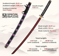 57 SPECIAL REPLICAS Roronoa Zoro Anime Katana Szett - One Piece Cosplay Bambusz Kard 105 cm, 3 db Katana Állvánnyal, Biztonságos Dekoráció 3
