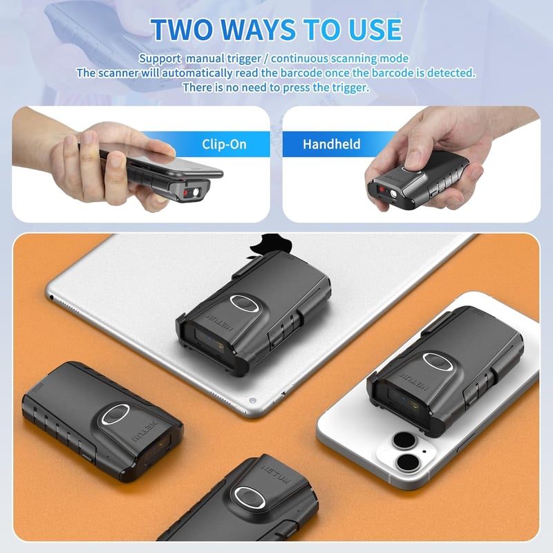 Netum 3in1 Bluetooth vonalkódolvasó - Vezeték nélküli QR és 2D szkenner iOS/Android/Windows eszközökhöz