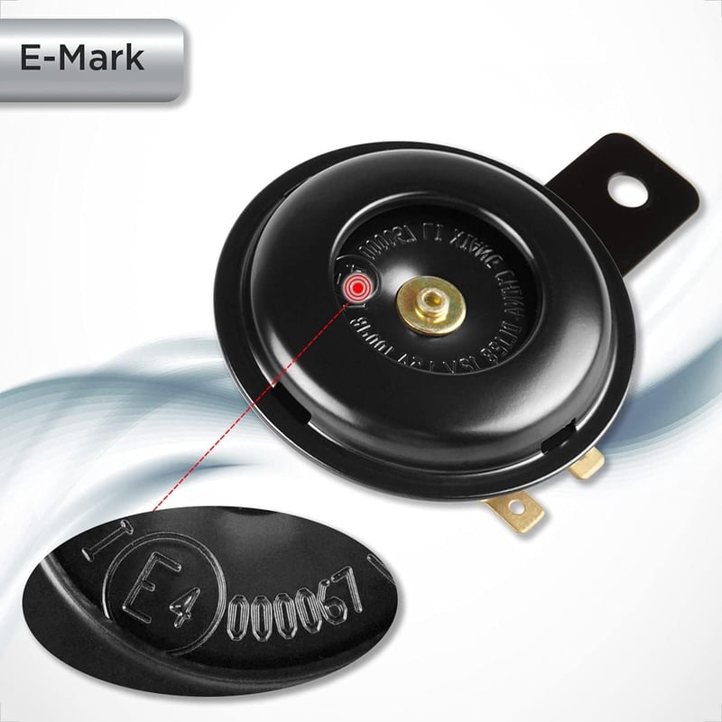 Evermotor 12V Univerzális Hangos Kürt - E-jelzésű, Motorokhoz, Autókhoz, Robogókhoz, Fekete