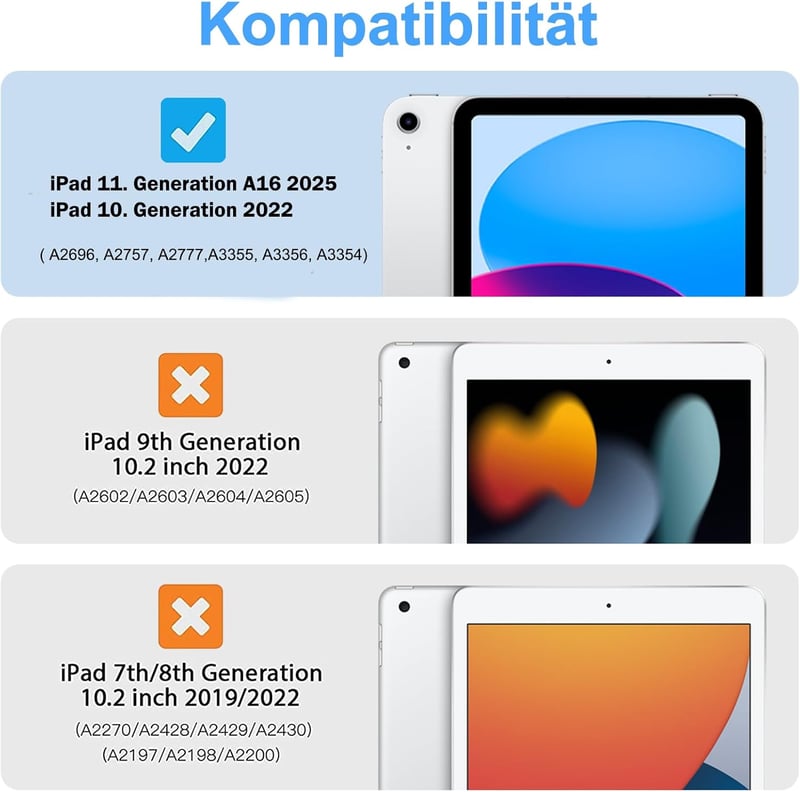 JADEMALL Bluetooth Billentyűzetes Tok iPad 10. Generációhoz (2022) - 10,9" Mágneses QWERTZ Védőtok, Leválasztható Billentyűzet, Fekete