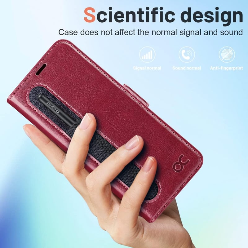 Samsung Galaxy Z Fold 4 5G OCASE bőrtok S Pen tartóval, RFID védelemmel - Burgundi