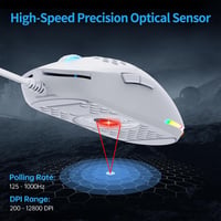 Dierya M1SE Gamer Egér - 12800 DPI Optikai Szenzor, 6 Programozható Gomb, RGB Világítás, Ergonomikus Méhsejt Kialakítás, 105g, Fehér 2