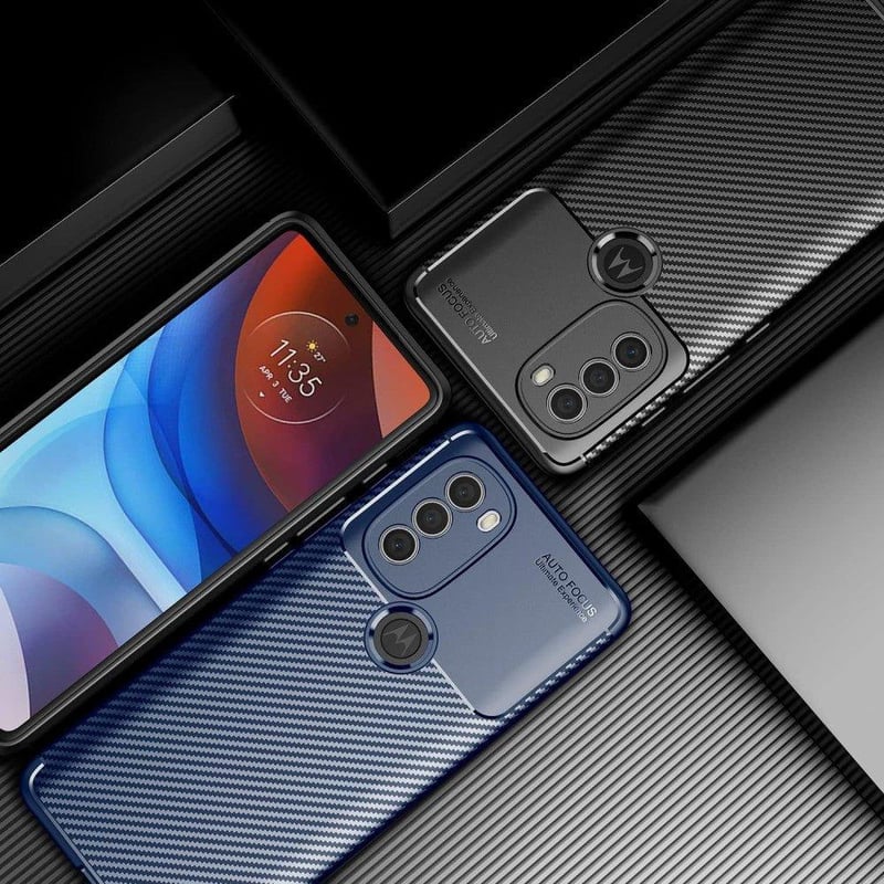 Motorola G71 5G szénszálas, ütésálló tok - koromfekete