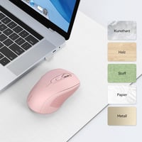 TECKNET Bluetooth Vezeték Nélküli Egér Három Móddal (BT 5.0/3.0 + 2.4GHz), USB Vevővel, Ergonomikus Hordozható Rózsaszín Egér Laptophoz, PC- 7