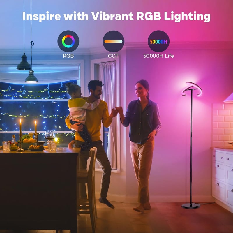 SIBRILLE RGB Állólámpa 20W - Távirányítós LED Padlólámpa 1300lm, 3000K-6000K, Érintésvezérelt, Színváltós Olvasólámpa Nappaliba, Hálószobába