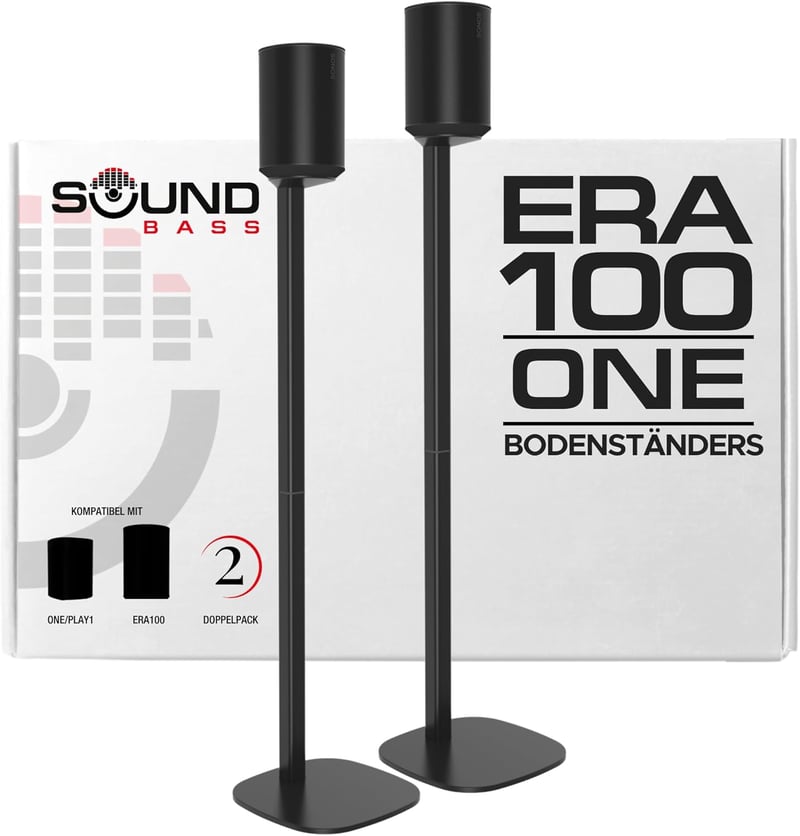 Sound bass Állvány Szett Sonos ERA 100, Sonos One és Play 1 Hangszórókhoz - Fekete Padlóállvány Pár Kábelvezetővel, 93,5 cm Magasság, Univer