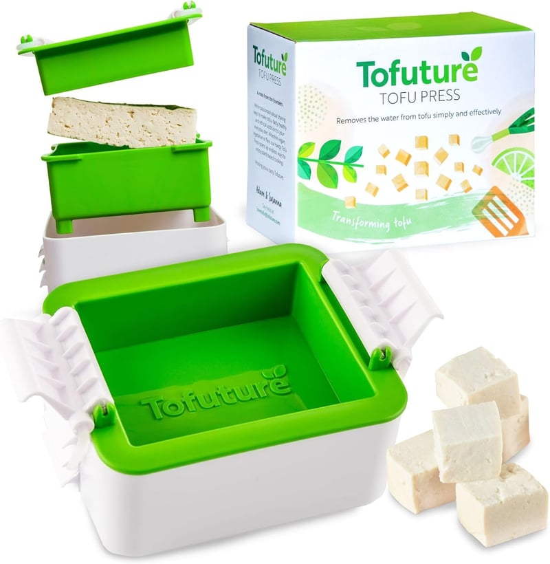 Tofuture Tofu Prés - Egyedi Stílusú Konyhai Eszköz Tofu Készítéshez, Fehér/Zöld, 400g Kapacitás, Műanyag