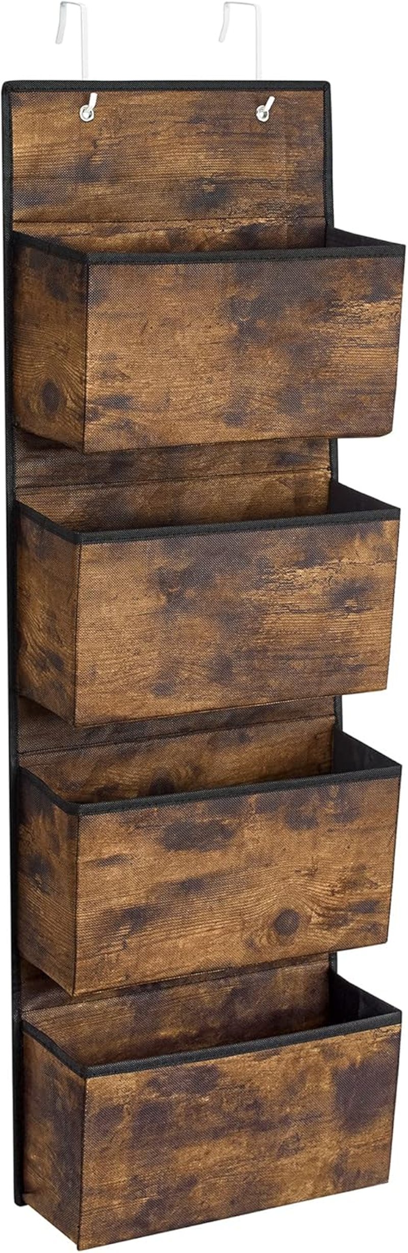 SONGMICS Függő Tároló Szervező 4 Zsebbel - Vintage Barna Ajtóra Szerelhető Polcrendszer Hálószobába, Nappaliba, Összecsukható, 12 x 33,5 x 1