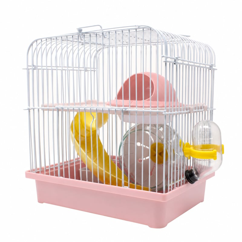 Cușcă metalică pentru hamsteri ICA HAM15 Play Garden, dimensiune mare, design drept — roz în loc de roșu (stare: vezi imaginea 2)