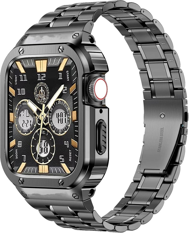 MioHHR Ütésálló fém szíj és tok Apple Watch 45mm-hez - Űrszürke, Series 8/7 férfi