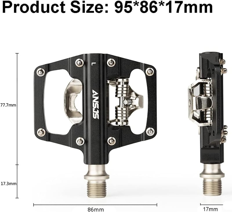 ANSJS 2 az 1-ben SPD Kerékpár Pedál - CNC Alumínium Csúszásmentes Klickpedál Szett BMX MTB Trekking Hegyi és Országúti Kerékpárokhoz, 9/16"  - Black