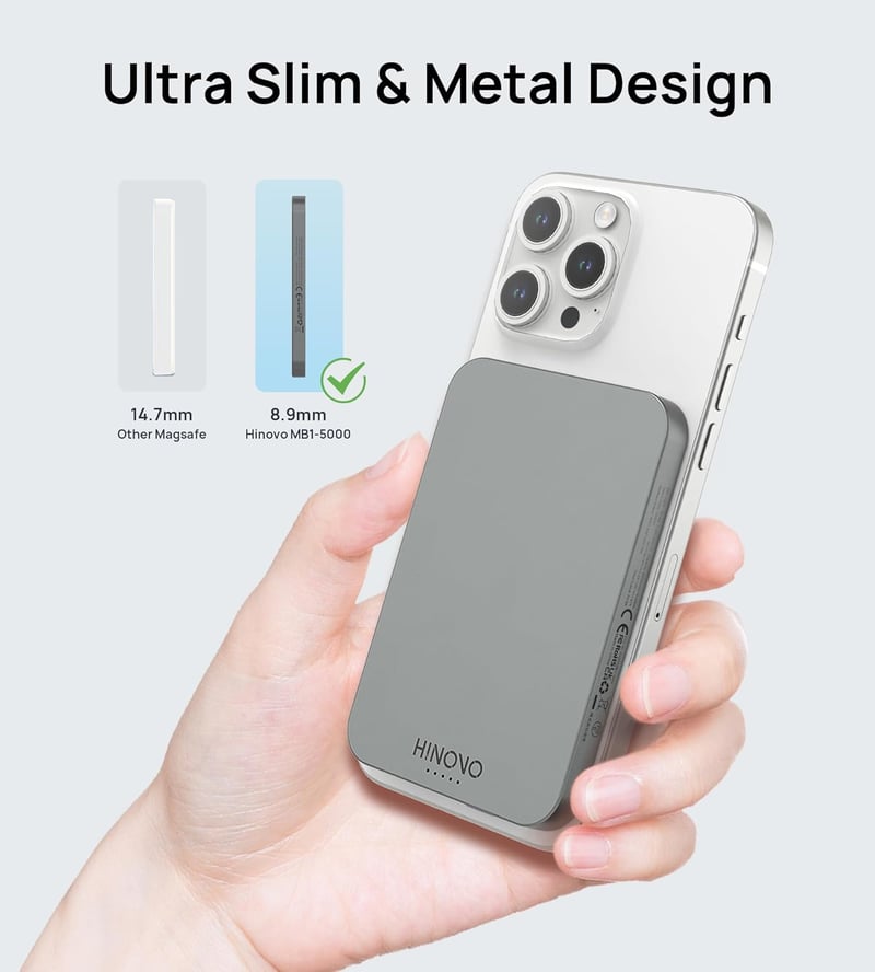 MagSafe Powerbank iPhone-hoz: Hinovo 5000mAh ultravékony mágneses külső akkumulátor, 20W gyorstöltés