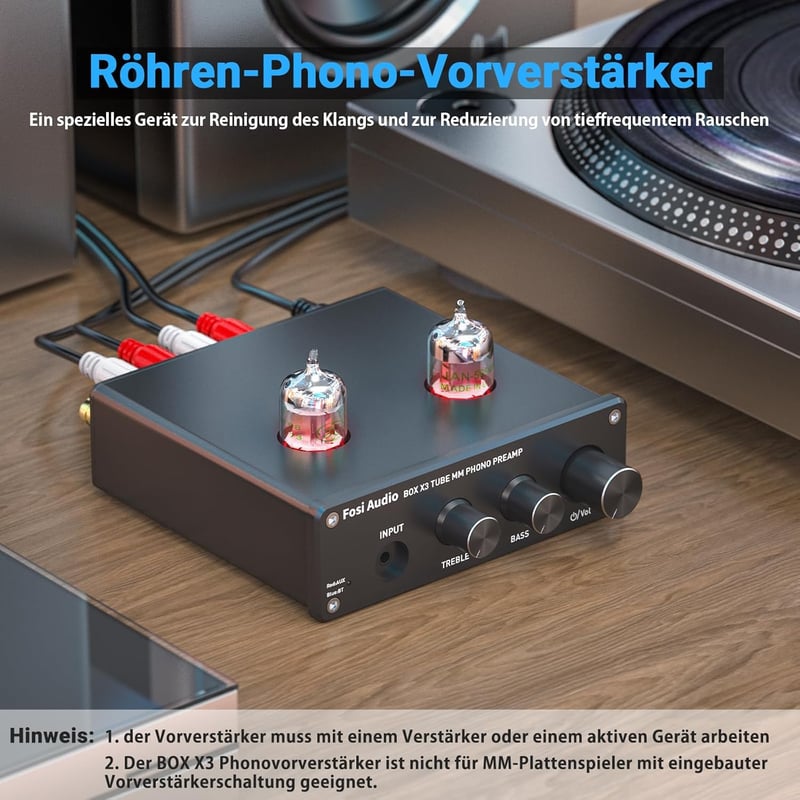 Fosi Audio Box X3 csöves MM lemezjátszó előerősítő Bluetooth 5.0 Hi-Fi rendszerekhez
