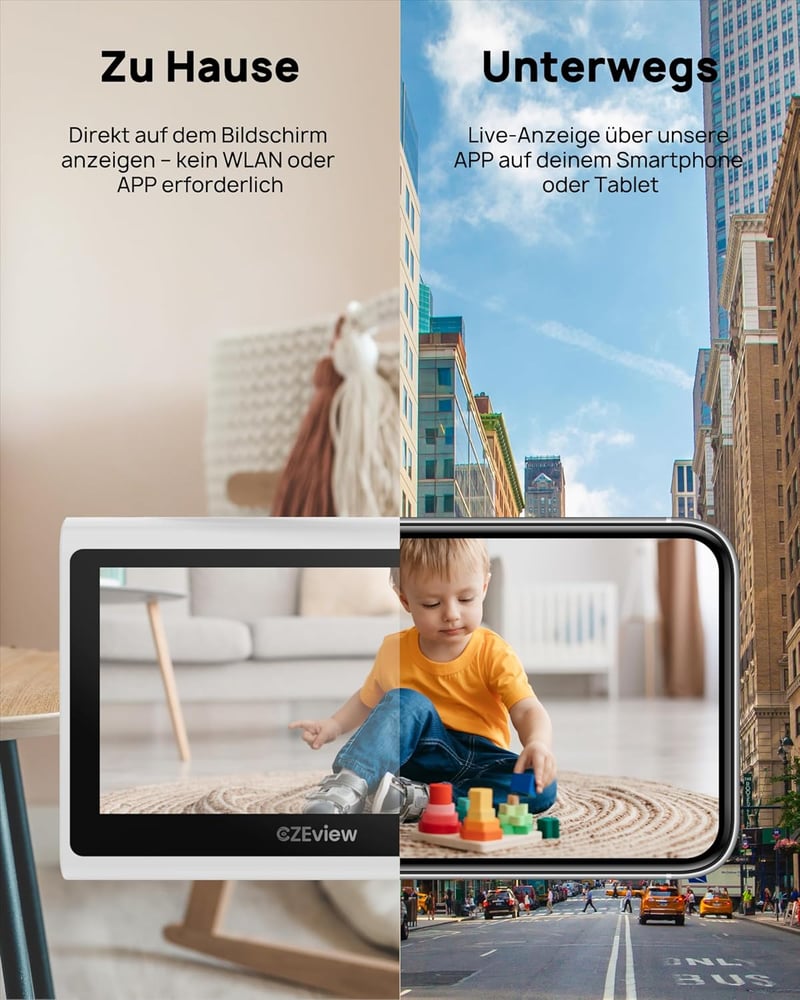 CZEview WiFi Bébiőr 2K Kamerával - 4.3" Kijelző, 360° PTZ, Éjjellátó, Automatikus Követés, Sírás/Mozgásérzékelés, Hőmérsékletjelző, Applikác
