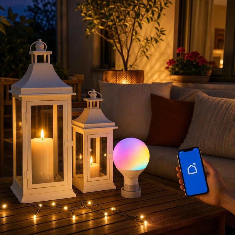 Esti fényvarázs okosvilágítás: RGB+fehér E27 izzó + meleg fehér USB LED-szalag + 2 db vintage lámpás