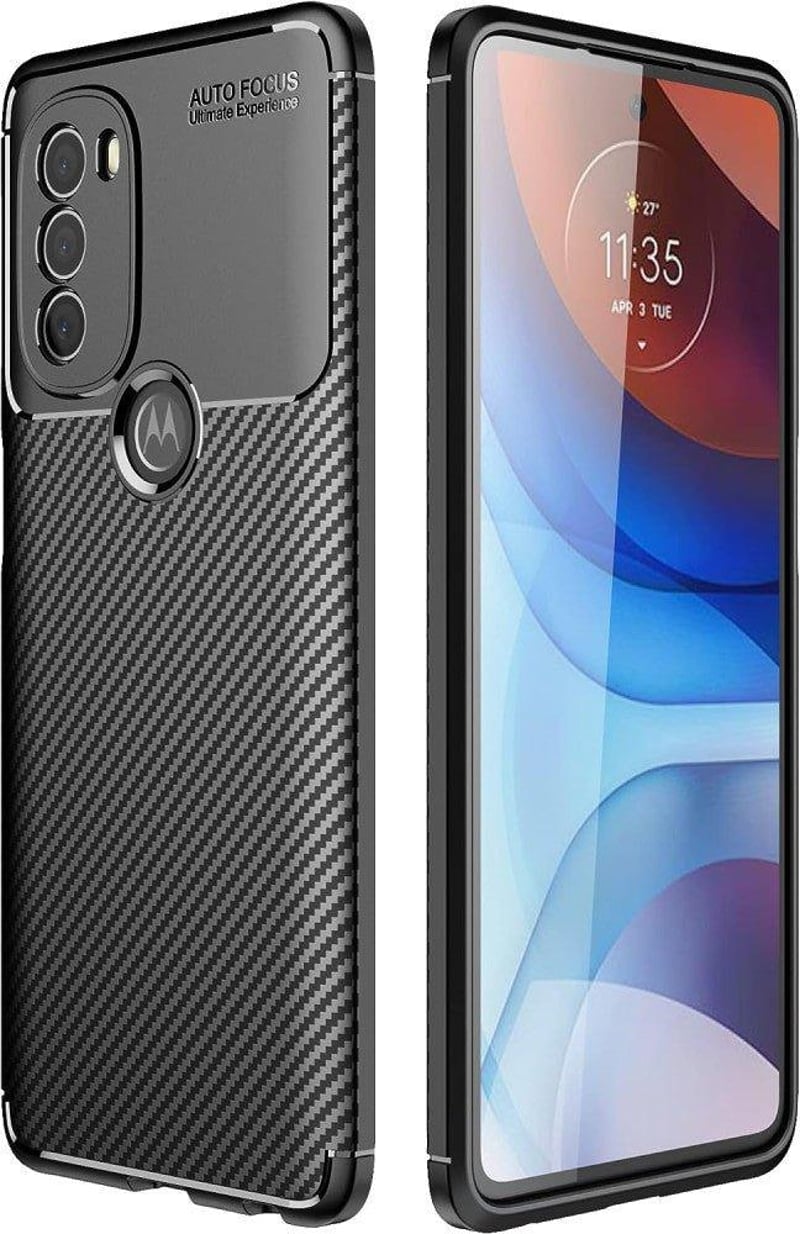 Motorola G71 5G szénszálas, ütésálló tok - koromfekete