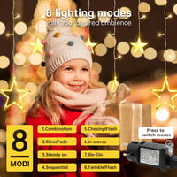 Bigzom LED Csillag Fényfüggöny 138 LED-del - 2,4x1m Meleg Fehér Világítás 8 Fénymóddal - Vízálló Karácsonyi Dekoráció Ablakra, Falra, Beltér 4