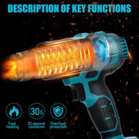 DriSubt Hőlégfúvó Makita 18V Akkumulátorokhoz - LCD Kijelző, 550°C, Állítható Hőmérséklet, 8 Fúvóka, Festékeltávolításhoz, Forrasztáshoz, Ba 5