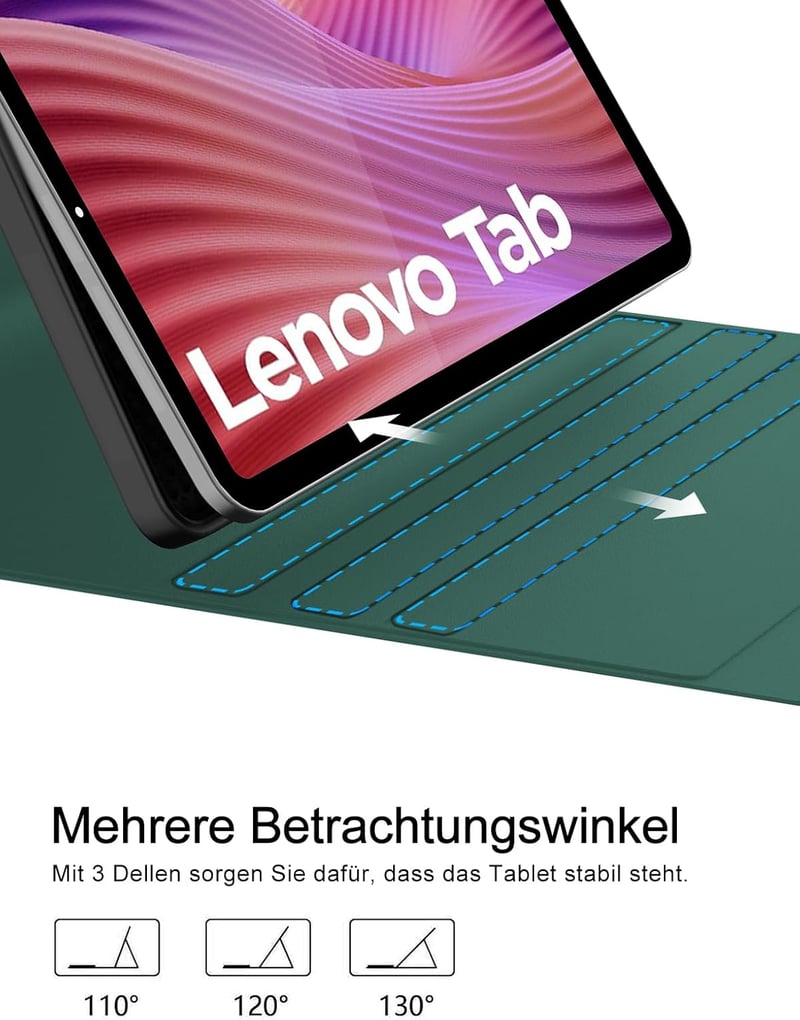 FOGARI Bluetooth Billentyűzetes Tok Lenovo Tab Tablet 10.1 (2025) - Levehető Mágneses Német QWERTZ Billentyűzet, Sötétzöld