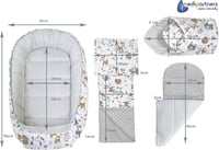 Medi Partners 5 Részes Babafészek Szett 100x60x15 cm - Kivehető Betét, Mászótakaró, Újszülött Baba Fészek 100% Pamut, Szarvas Mintás Szürke  2