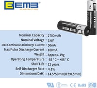 EEMB 3,6V AA lítium elem vízórához, gázmérőhöz - ER14505 LS14500 2