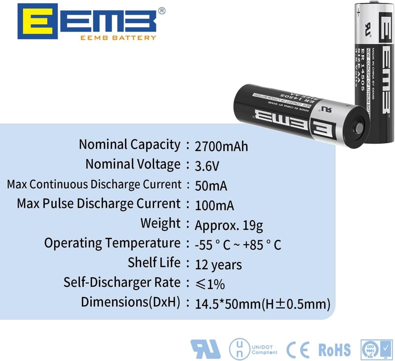 EEMB 3,6V AA lítium elem vízórához, gázmérőhöz - ER14505 LS14500