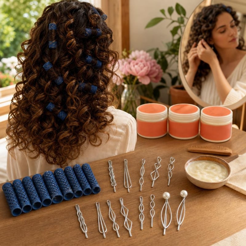 Set za savršene kovrče: 12x uvijač 21mm + 10x kopča + 3x krema za oblikovanje