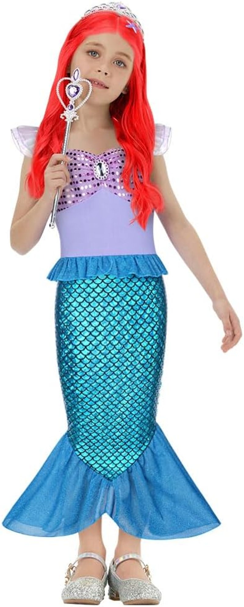 AOOWU Sellő jelmez lányoknak - 4 részes szett lila koronával, 140 cm