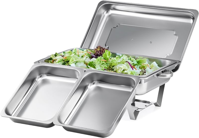 Wilprep Rozsdamentes Acél Ételmelegítő Tál 9L - Catering Melegentartó Edény Büféasztalhoz - Parti és Rendezvény Chafing Dish Szett GN Tároló