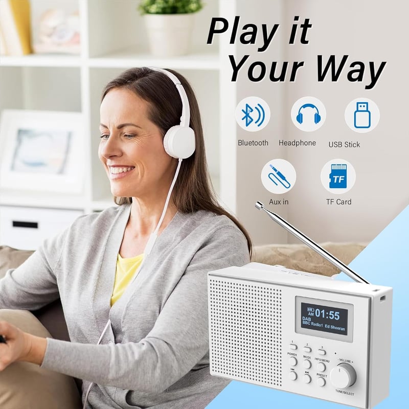 MONODEAL DAB+ rádió Bluetooth-szal, ébresztővel és LCD kijelzővel - Tölthető konyhai kisrádió