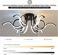 minifair Fekete LED Mennyezeti Lámpa 70cm - Távirányítós, Dimmelhető, 6 Fényforrás, 6000 Lumen, 3000K-6000K, Modern Világítás Nappaliba, Kon 4