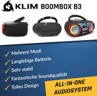 KLIM B3 Hordozható CD Lejátszó - Bluetooth, FM Rádió, MP3, USB, RGB LED - Újratölthető Boombox Digitális EQ-val - Kompakt Sztereó Hangzás 2