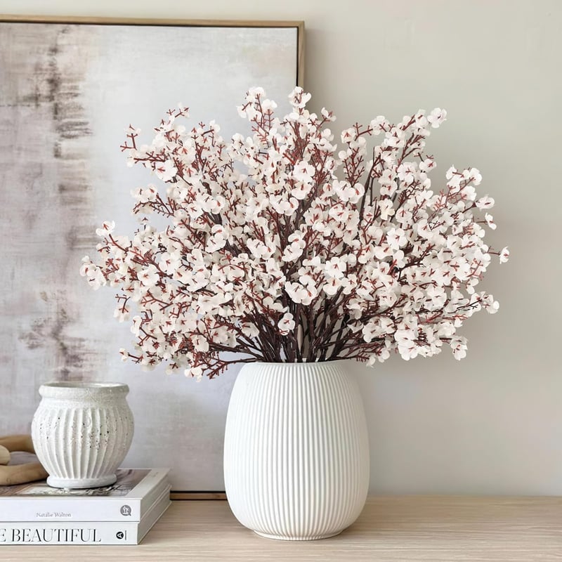 N&T NIETING Művirág Szett - 12 db Fehér Fátyolvirág (Gypsophila) Dekoráció Esküvőre, Asztalra, Lakásba - 49 cm Hosszú Selyem Virágcsokor