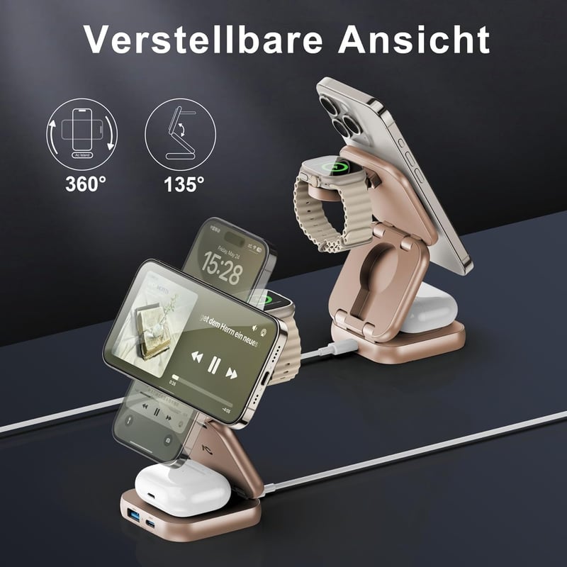 AC Island 5 az 1-ben Mágneses Töltőállomás iPhone 16/15/14/13/12, Apple Watch, AirPods Készülékekhez - Összecsukható Utazási Vezeték Nélküli