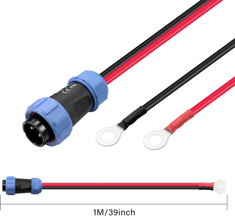 2-Pin IP68 Vízálló Repülőgép Csatlakozó O-Kapocs Kábel 10AWG - Hordozható Töltőállomásokhoz, Akkumulátorokhoz, 1m Hosszú, Piros/Fe