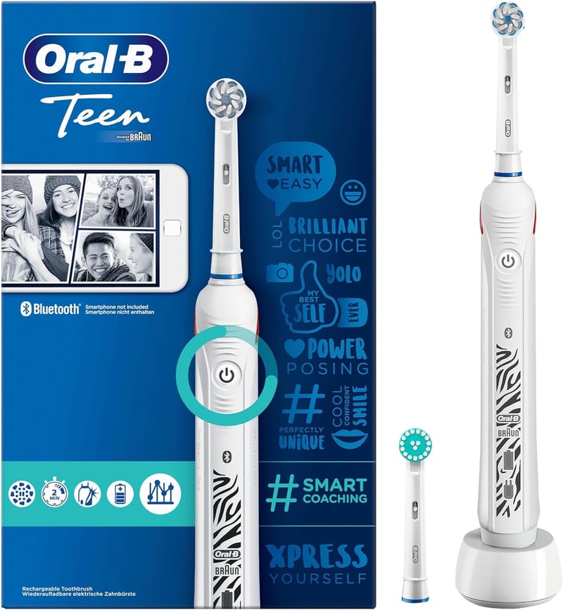 Oral-B Teen elektromos fogkefe, fogszabályzóhoz, Bluetooth-os, fehér