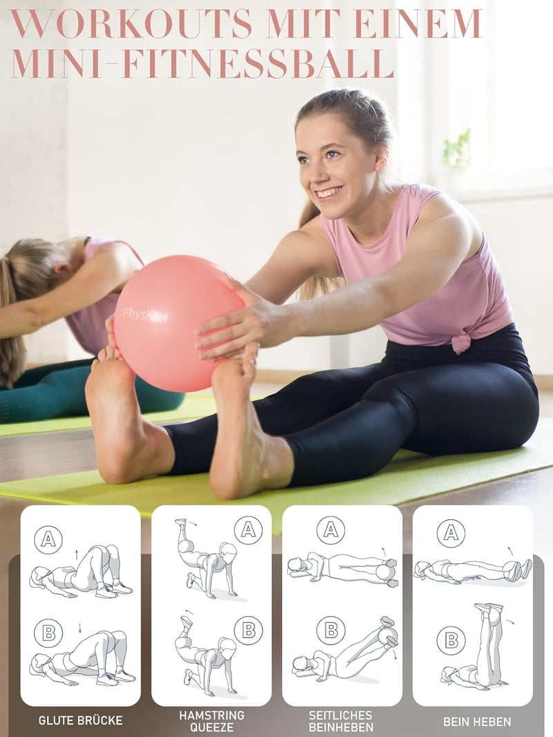PhysKcal Fitness Labda Szett - 55 cm Tornalabda és 23 cm Pilates Labda, Csúszásmentes Ülőlabda, Egyensúlyozó Labda Jógához, Otthoni Edzéshez