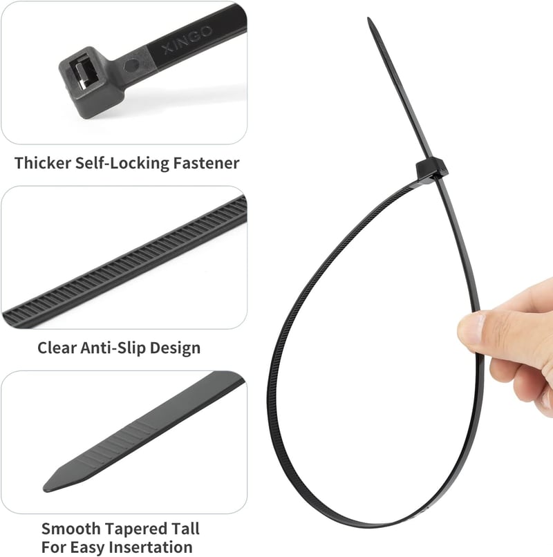 XINGO Fekete Kábelkötegelő Szett - 300mm x 12mm, 114kg Szakítószilárdság, 80db UV-Álló Nylon Kábelrögzítő Nagy Méretű Kábelrendezéshez