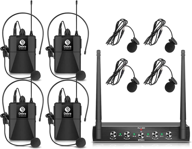 D Debra AU400 Pro UHF 4 csatornás vezeték nélküli mikrofon rendszer karaokéhoz - With 4 Bodypack (A)