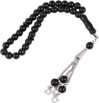 Fekete üveg muszlim imafüzér 33 gyönggyel - Iszlám tasbih karkötő 1