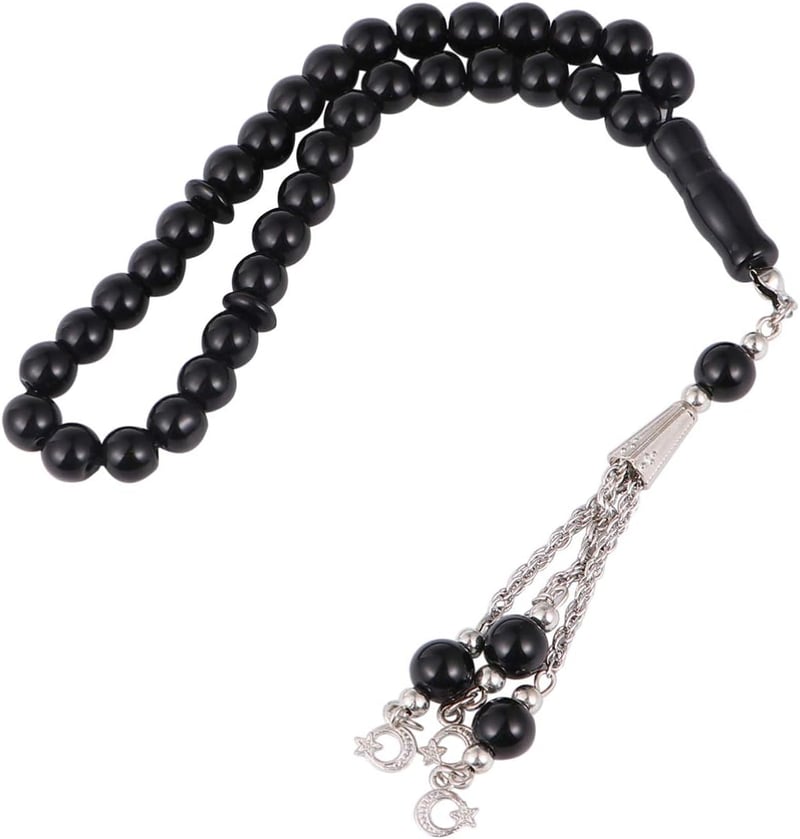 Fekete üveg muszlim imafüzér 33 gyönggyel - Iszlám tasbih karkötő
