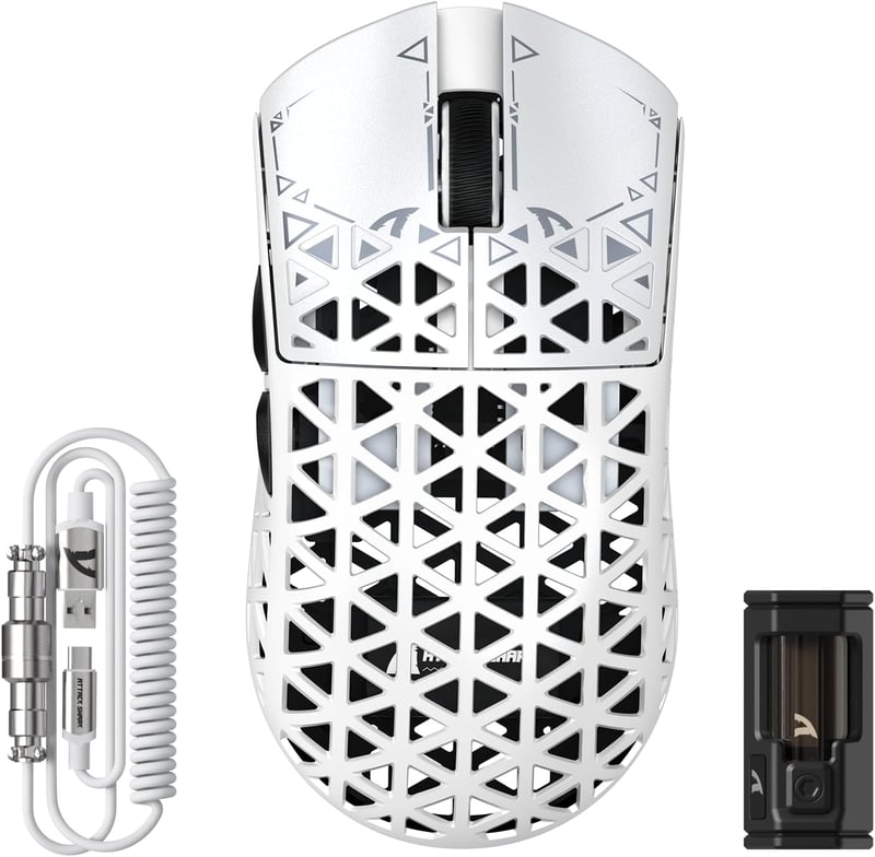 ATTACK SHARK R5 Ultra Szénszálas Gamer Egér, 39g Szuperkönnyű, 8000Hz Vezeték Nélküli, 42000 DPI, Bluetooth/2.4G/Vezetékes, Fehér