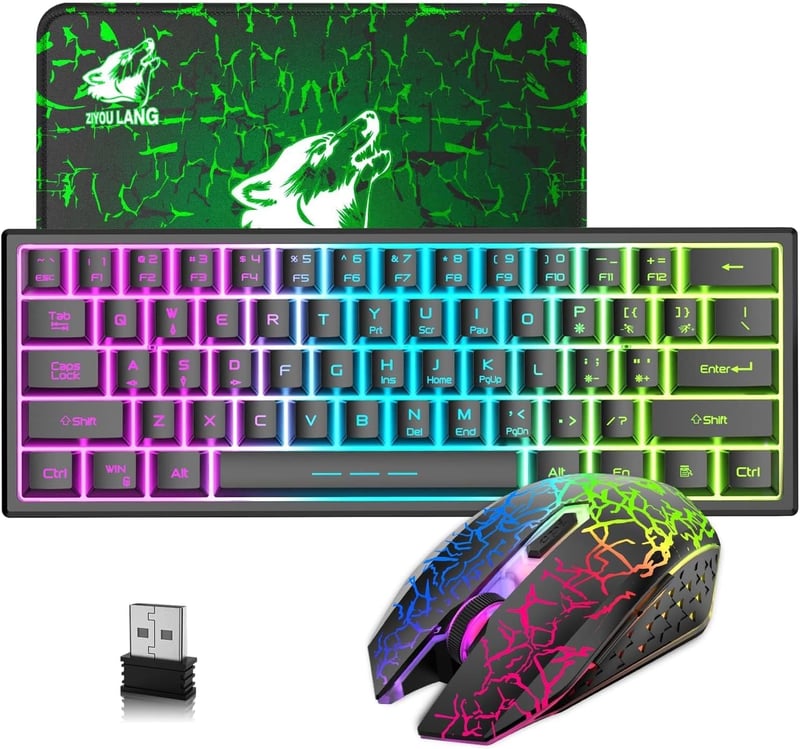 Redragon Rainbow LED 61 gombos vezeték nélküli gaming billentyűzet és egér szett - PC kompatibilis, fekete
