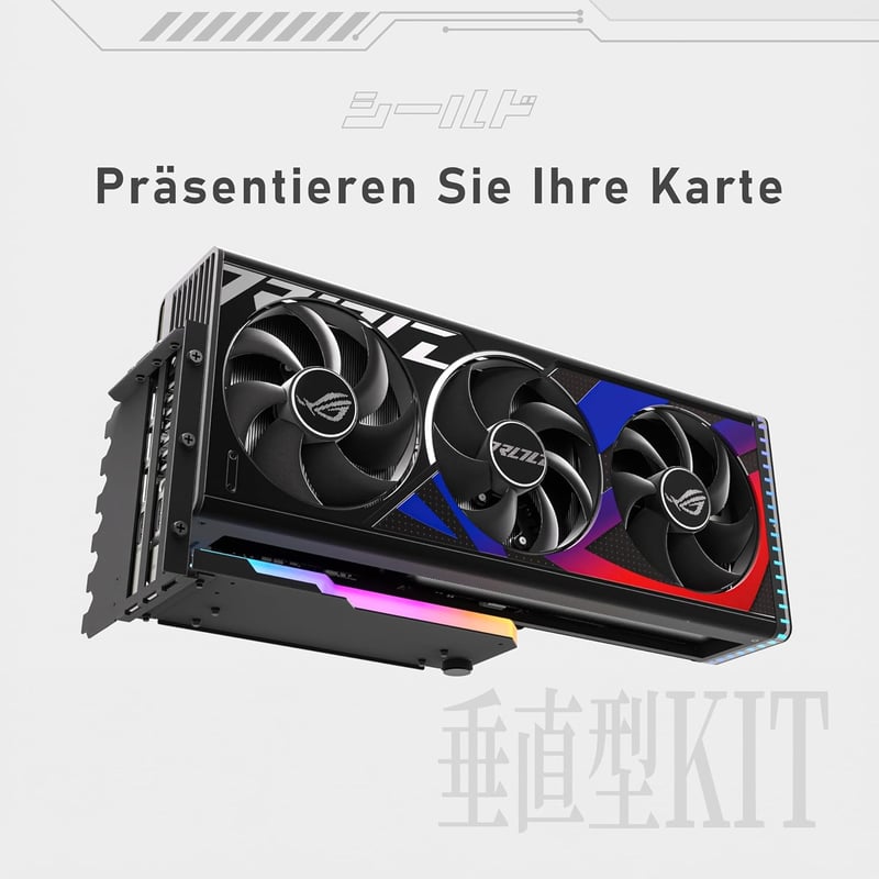 EZDIY-FAB Függőleges GPU Tartó 4.0 Riser Kábellel, ARGB Világítással, 115mm Hosszú, 90 Fokos Csatlakozóval, Teljes PCIe Slotokhoz, Fekete